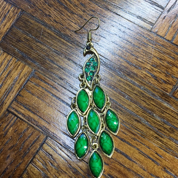 Green Peacock Earrings - Picture 3 of 8